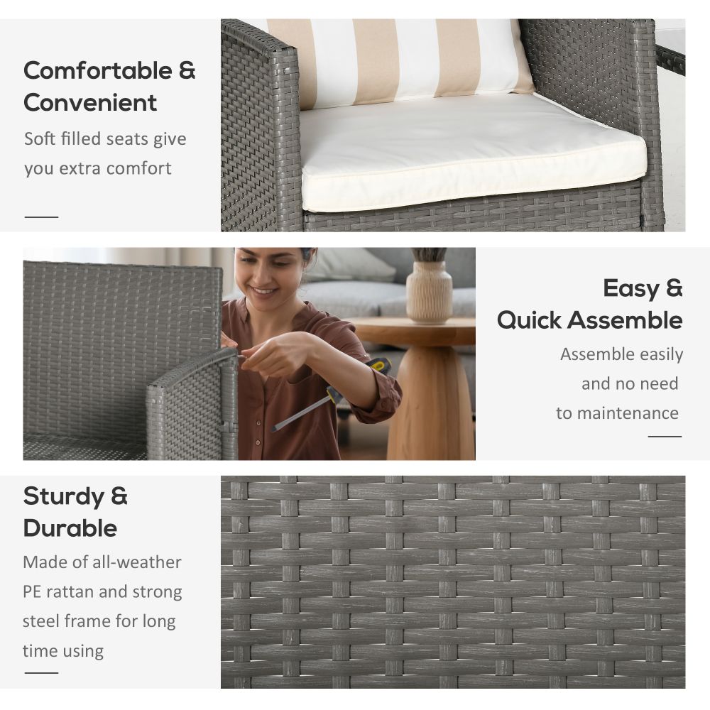 Chic Rattan 2-Seater Bistro Set with Cozy Cushions - Grey & Cream