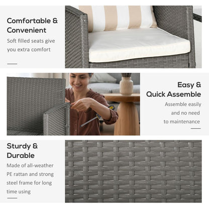 Chic Rattan 2-Seater Bistro Set with Cozy Cushions - Grey & Cream