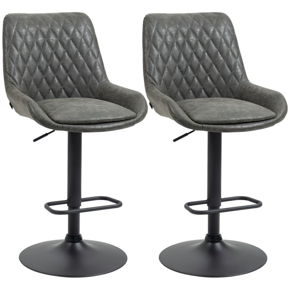 HOMCOM Adjustable Bar Stools Set of 2 - 360° Swivel Grey Faux Leather Chic