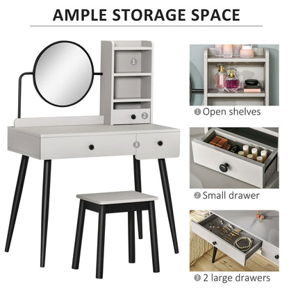 Elegant Grey Dressing Table Set with 3 Drawers & Stool - Multi-Storage Design