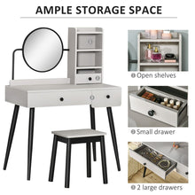 Load image into Gallery viewer, Elegant Grey Dressing Table Set with 3 Drawers &amp; Stool - Multi-Storage Design
