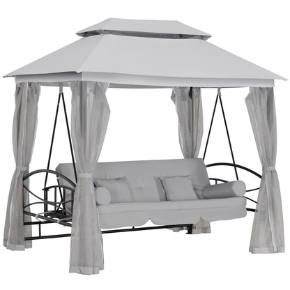 3-Seater Convertible Swing Bed with Canopy & Cushions - Grey Oasis Comfort
