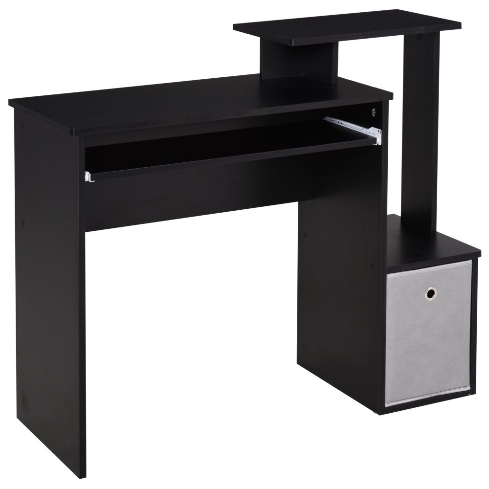 Unique Black Computer Desk with Sliding Keyboard Tray & Storage Solutions
