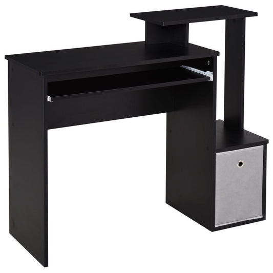 Unique Black Computer Desk with Sliding Keyboard Tray & Storage Solutions
