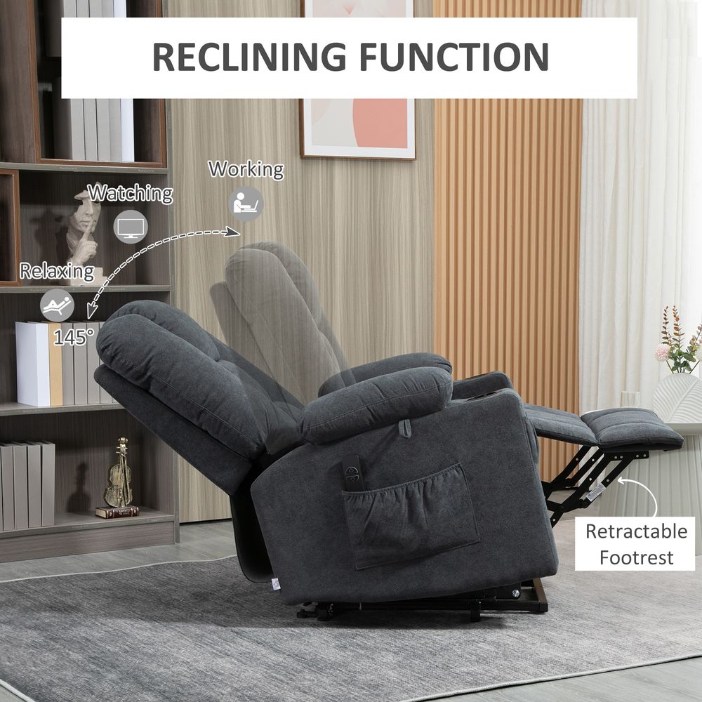 Elevate & Relax: Grey Lift Recliner Chair w/ Remote - Perfect for Seniors