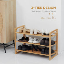 Load image into Gallery viewer, Eco-Friendly Bamboo 3-Tier Shoe Rack – Stylish Storage for 9 Pairs!
