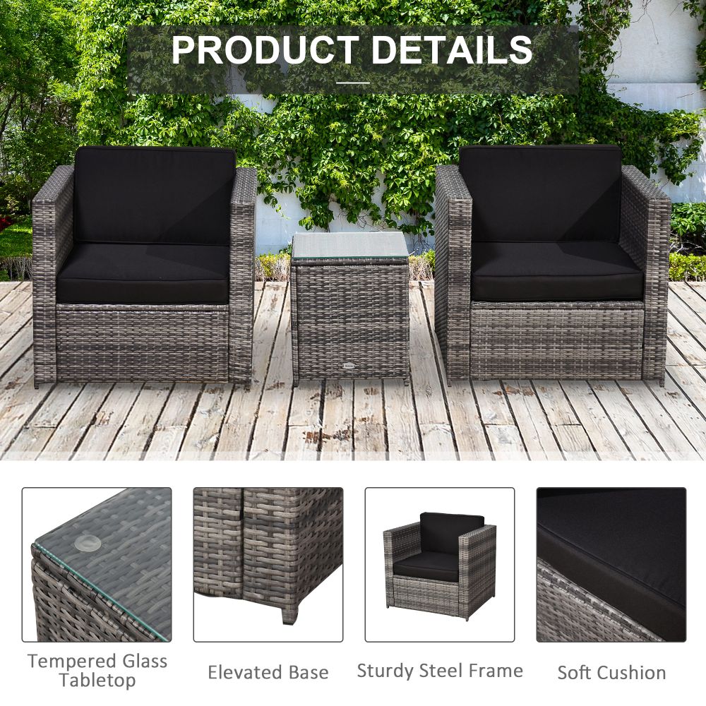 Outsunny Grey Rattan Sofa Set: Stylish 2-Seater with Cushions & Glass Table