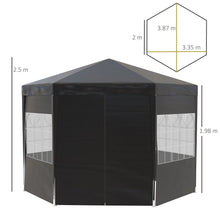 Load image into Gallery viewer, Outsunny 3.9m Hexagon Gazebo Canopy with 6 Removable Side Walls – Black
