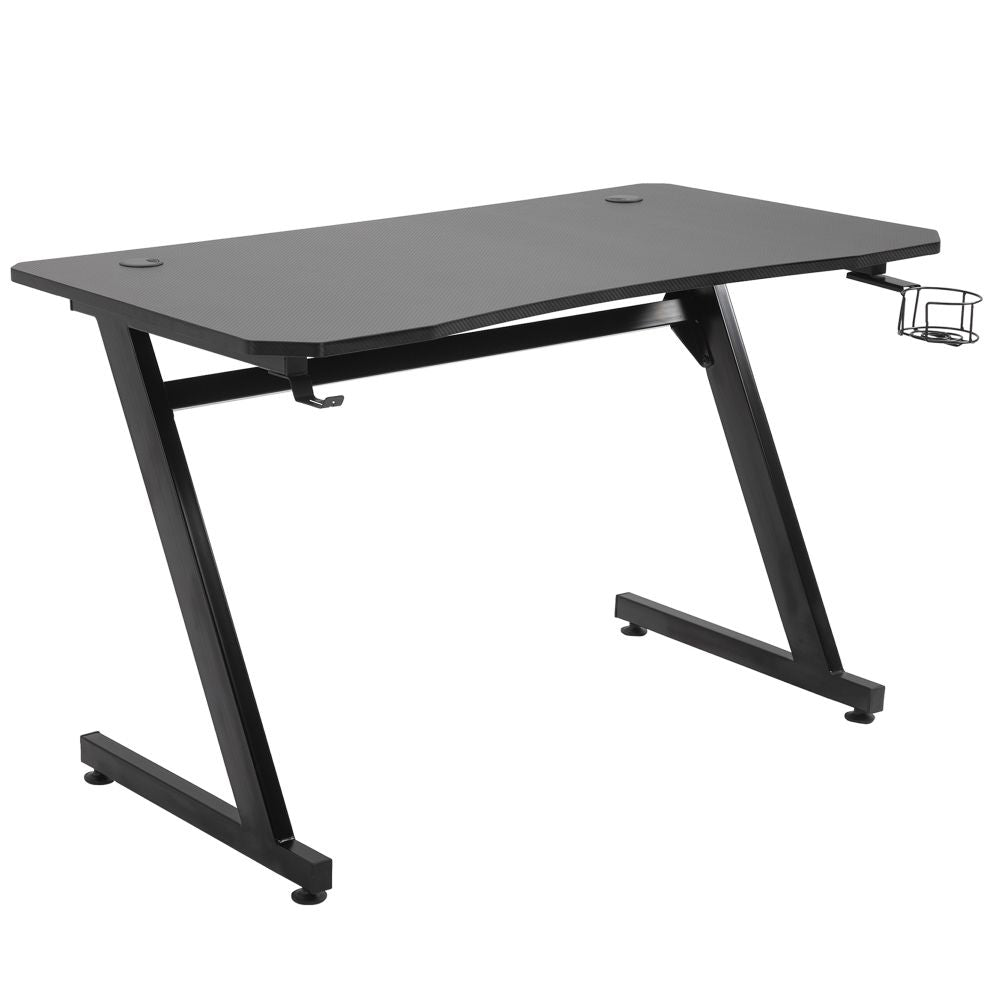Ultimate Gaming Desk with Steel Frame, Cup Holder & Headphone Hook - Black