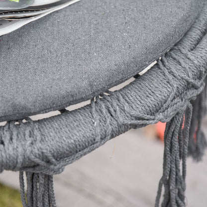 Cozy Bohemian Macrame Swing Chair with Padded Cushion & Stylish Tassels - Grey
