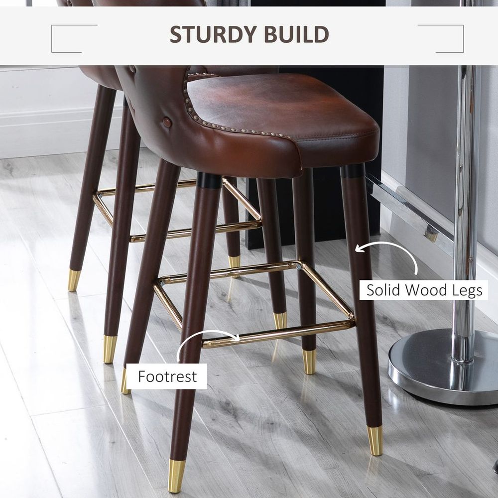 Elegant Retro Brown Bar Stool Set – PU Leather Luxury Comfort for Your Home