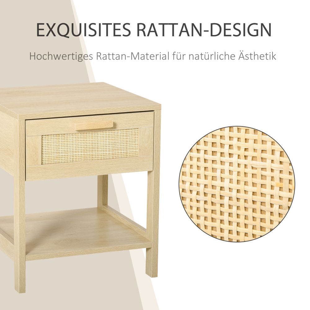 Chic Rattan-Drawer Nightstand – Modern Storage for Bedroom & Living Room