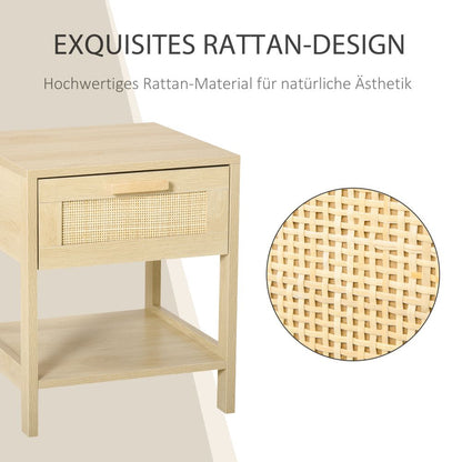 Chic Rattan-Drawer Nightstand – Modern Storage for Bedroom & Living Room