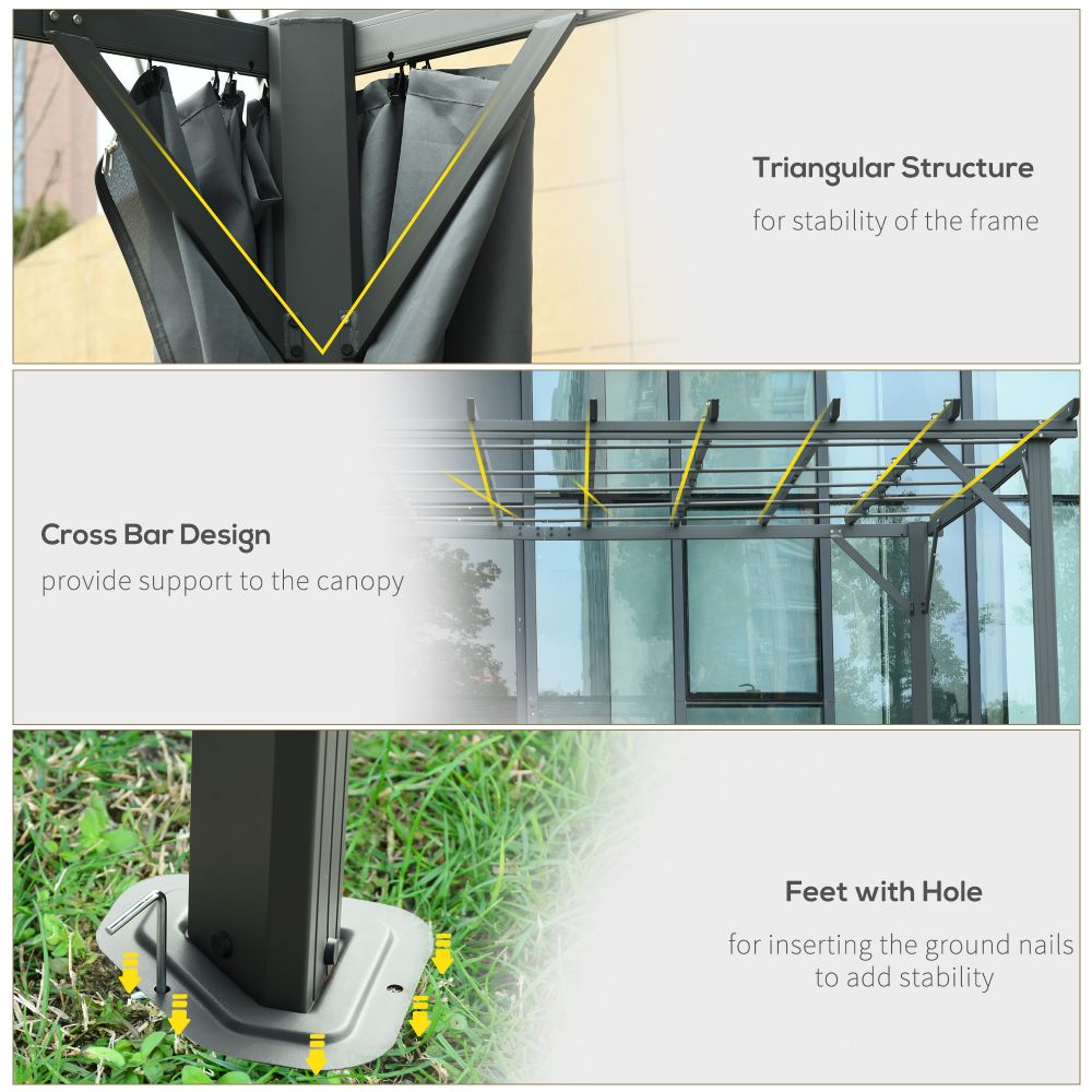 Outsunny 3.6x3m Aluminum Pergola Canopy with Retractable Curtains - Dark Grey