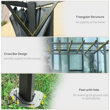 Outsunny 3.6x3m Aluminum Pergola Canopy with Retractable Curtains - Dark Grey
