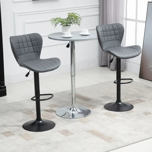 Stylish Grey Adjustable Height Swivel Bar Stools - Set of 2 with Footrest