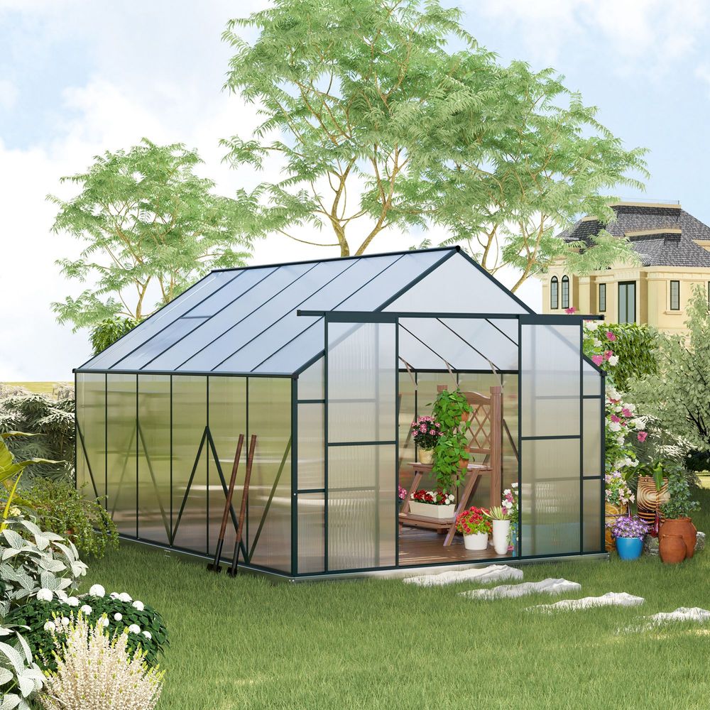 Customizable 8x12ft Polycarbonate Walk-in Greenhouse with Double Sliding Doors