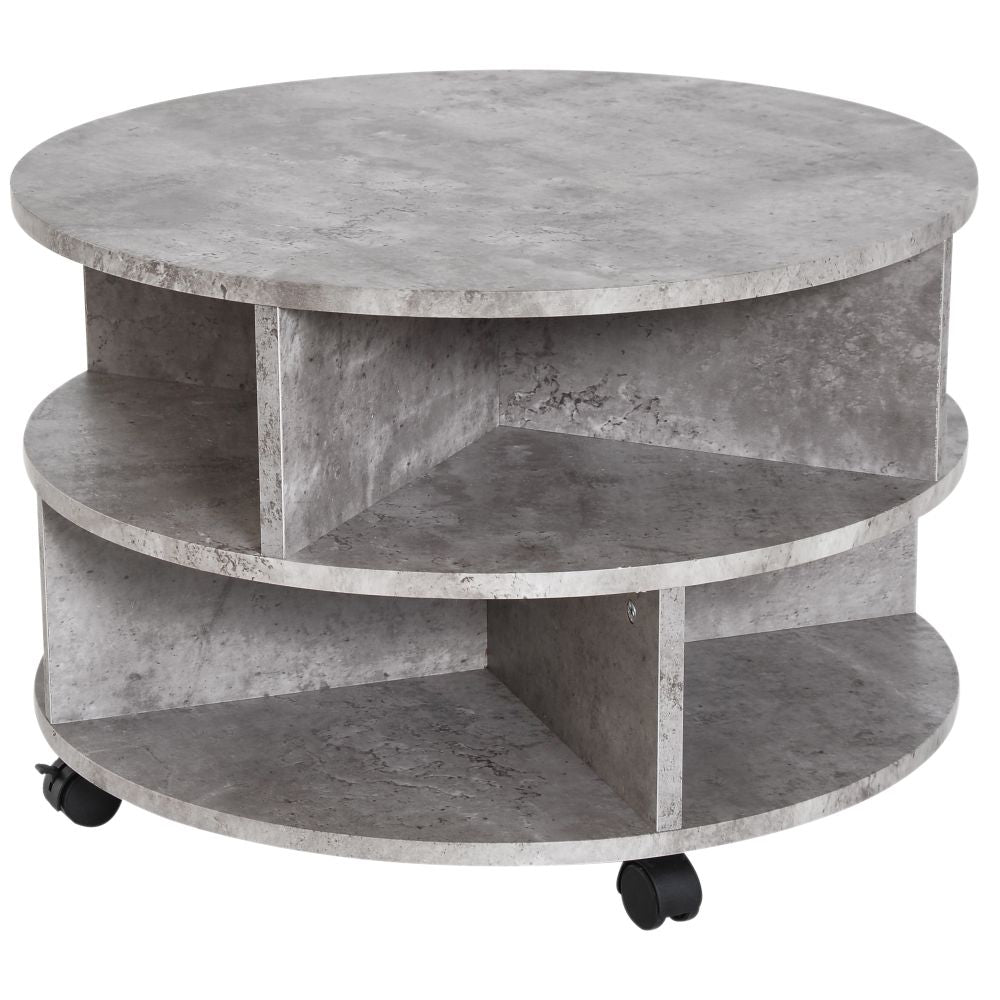 Modern 2-Tier Rolling Coffee Table - Stylish Cement Design & Versatile Storage