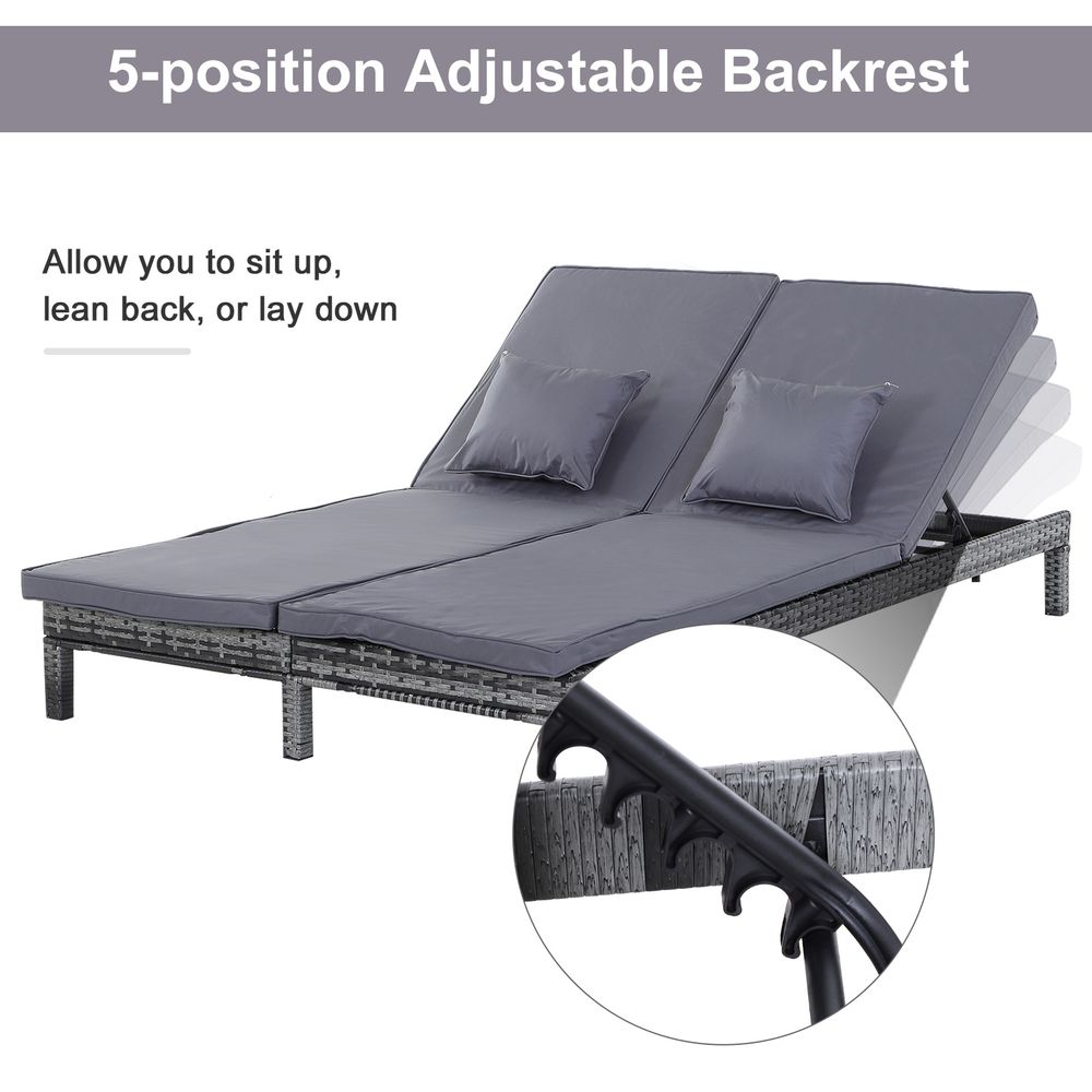 Double Adjustable Rattan Lounger Set with Cushions - Stylish Outdoor Comfort