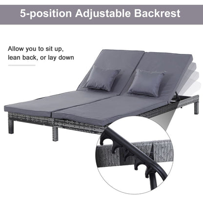 Double Adjustable Rattan Lounger Set with Cushions - Stylish Outdoor Comfort
