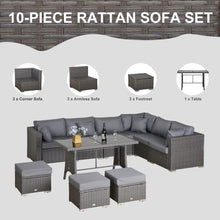 Load image into Gallery viewer, 10-Piece Rattan Sofa Set with Cushions - Stylish Outdoor Comfort in Grey/Blue
