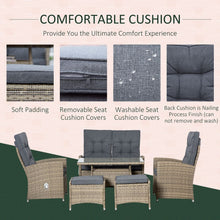 Load image into Gallery viewer, 6-Piece Rattan Dining Set with Tempered Glass Table &amp; Cushioned Armchairs
