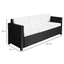 Load image into Gallery viewer, Luxurious 3-Seater Black Rattan Sofa: Stylish Outdoor Patio Lounge Furniture
