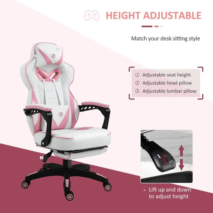 Vinsetto Ergonomic Gaming Chair - Reclining, Footrest & Stylish Pink Design