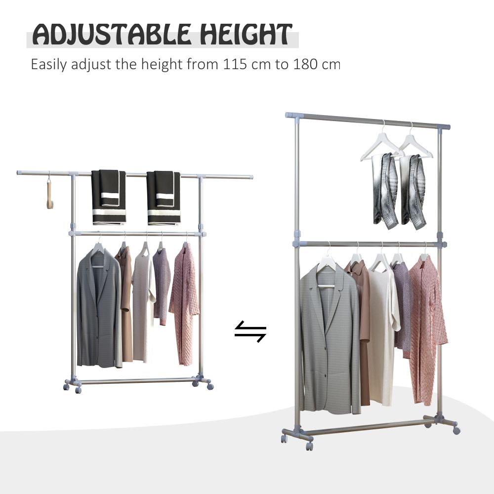 Heavy-Duty Rolling Clothes Hanger - Sturdy Stainless Steel Organizer Solution