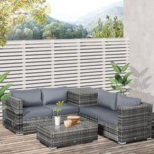 Load image into Gallery viewer, Stylish 6PC Grey Rattan Corner Sofa Set with Cushions &amp; Storage Tables
