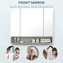 Load image into Gallery viewer, kleankin Grey Wall-Mounted Bathroom Mirror Cabinet with 3 Doors &amp; Storage
