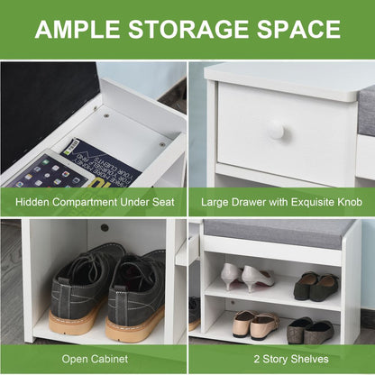 Stylish Multi-Storage Shoe Bench with Cushioned Seat & Three Compartments