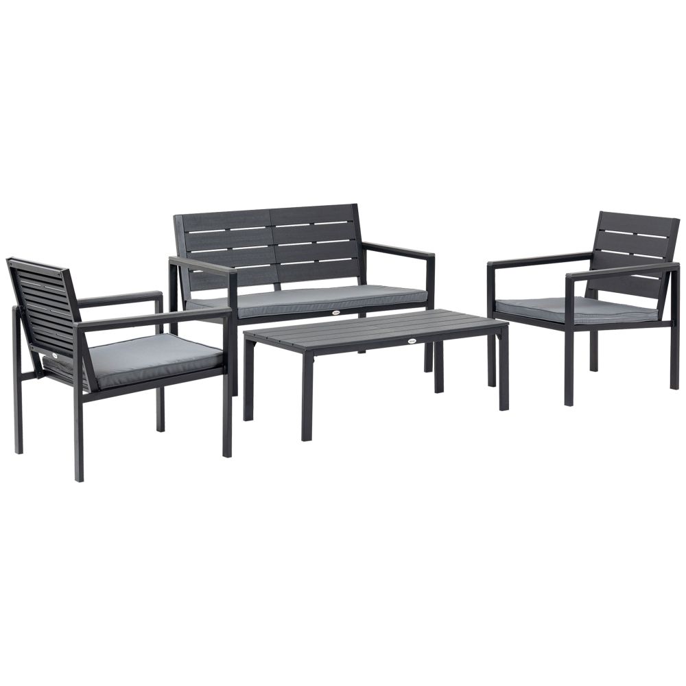 4-Piece Outdoor Garden Sofa Set with Cushions & Coffee Table - Sleek Grey