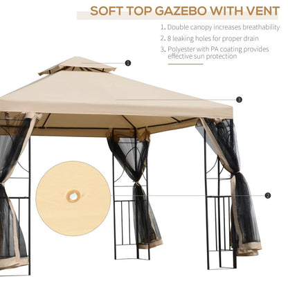 Outsunny 3x3m Elegant Outdoor Gazebo Tent with Insect Netting & Storage Trays