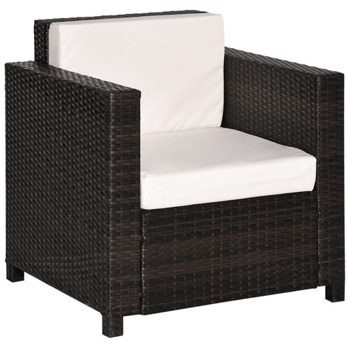 Cozy Rattan Garden Armchair - Fire-Resistant with Plush Cushions & Supportive Design