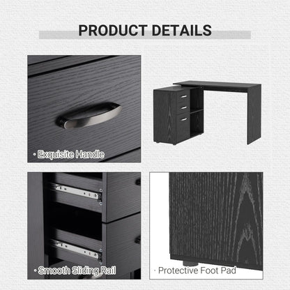 L-Shape Convertible Desk with Drawer & File Cabinet - Black Finish