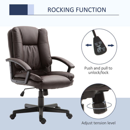 Brown PU Leather Swivel Executive Office Chair with Armrests - HOMCOM