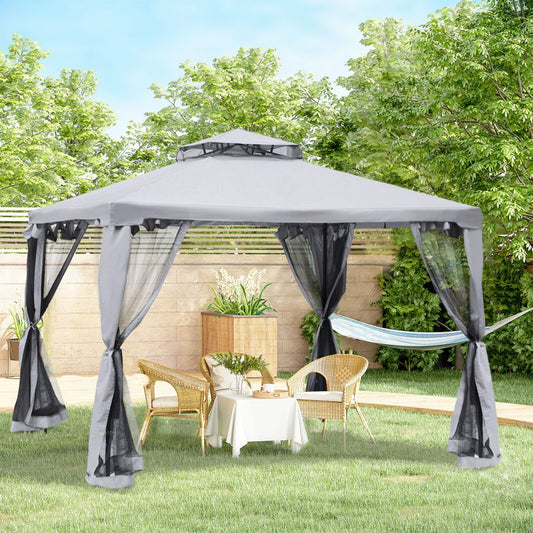 Outsunny 3x3M Metal Gazebo Canopy - Elegant 2-Tier Roof for Garden Parties