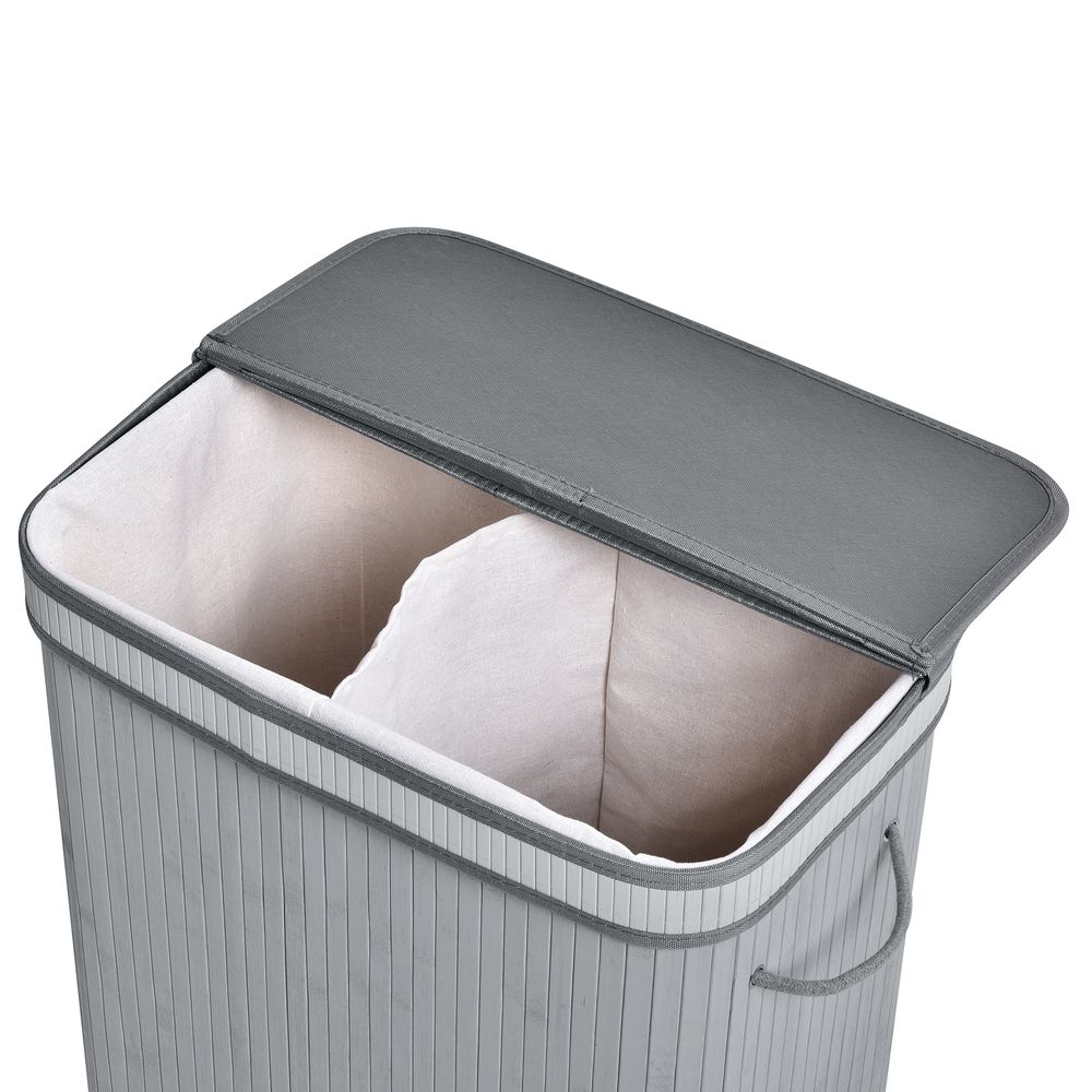 100L Grey Bamboo Laundry Basket with Flip Lid - Stylish & Water-Resistant!
