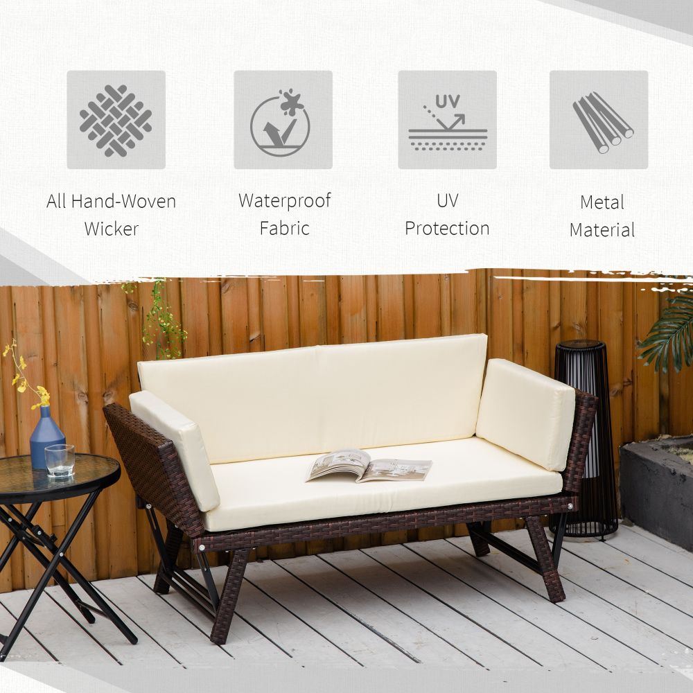 Outsunny 2-in-1 Rattan Convertible Sofa Daybed – Stylish Outdoor Relaxation