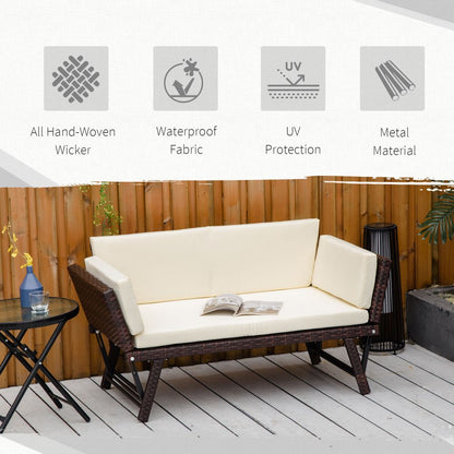 Outsunny 2-in-1 Rattan Convertible Sofa Daybed – Stylish Outdoor Relaxation