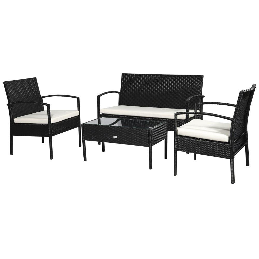 Elegant 4-Seater Rattan Garden Sofa Set with Cushions & Glass Table