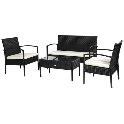 Elegant 4-Seater Rattan Garden Sofa Set with Cushions & Glass Table