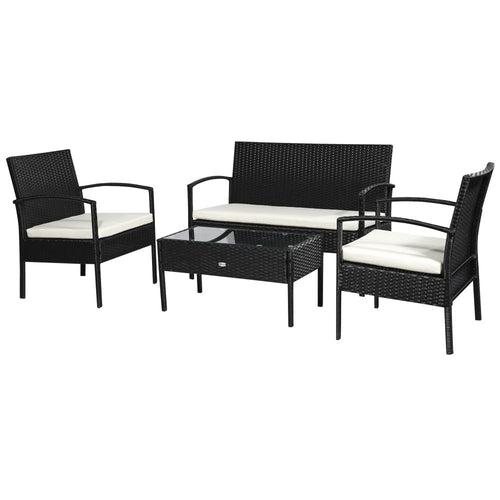 Elegant 4-Seater Rattan Garden Sofa Set with Cushions & Glass Table
