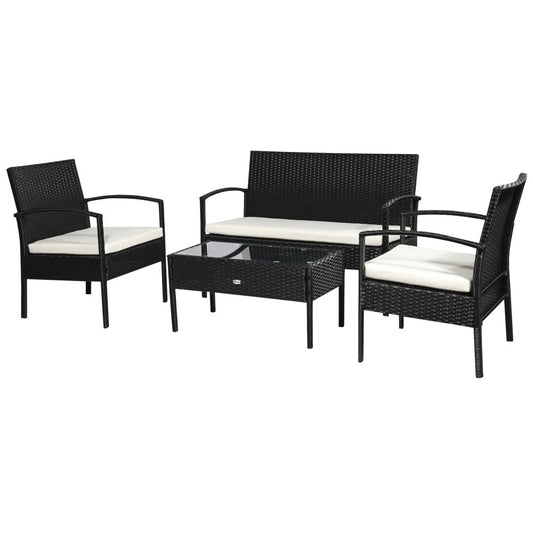 Elegant 4-Seater Rattan Garden Sofa Set with Cushions & Glass Table
