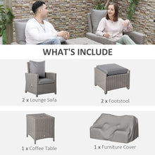 Load image into Gallery viewer, Cozy 2-Seater Rattan Patio Set with Reclining Chairs &amp; Cooler Table

