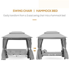 Load image into Gallery viewer, 3-Seater Convertible Swing Bed with Canopy &amp; Cushions - Grey Oasis Comfort
