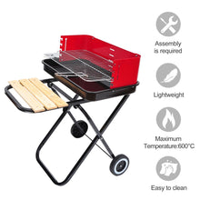 Load image into Gallery viewer, Ultimate Portable Charcoal BBQ Grill with Wheels - Red &amp; Black Elegance
