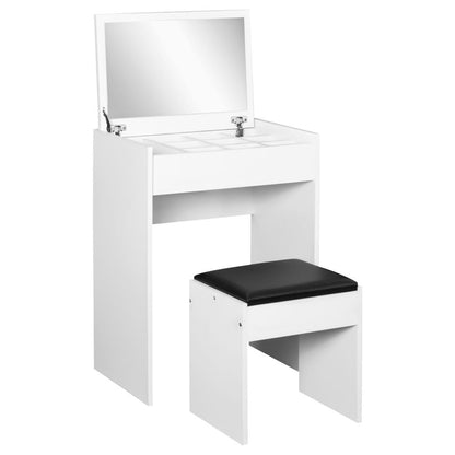Elegant White Dressing Table Set with Padded Stool & Flip-Up Mirror