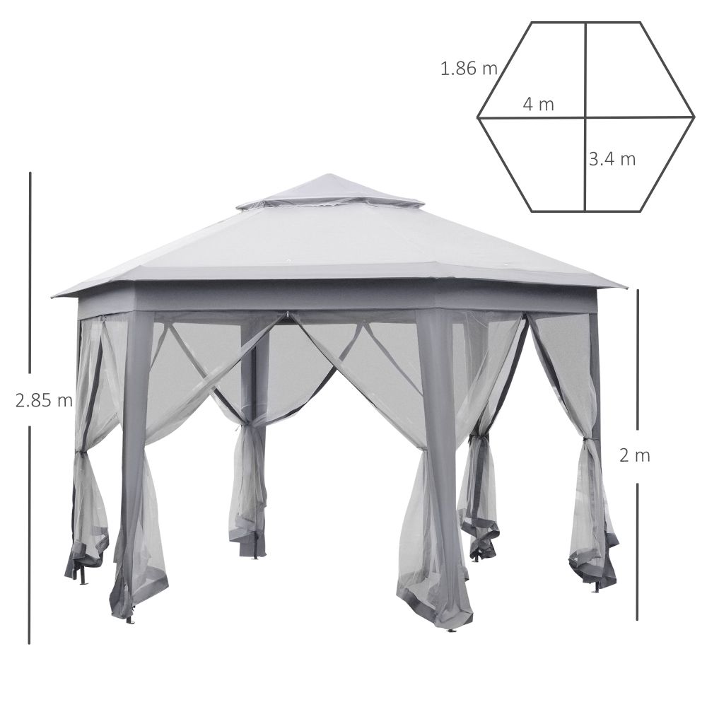 Luxurious 4x4m Hexagon Gazebo with Mesh Netting - Easy Setup & Sturdy Design